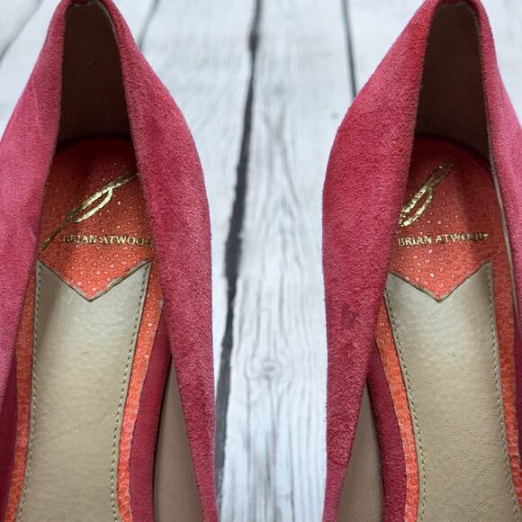BRIAN ATWOOD Fontanne Suede Pink Orange Platform Stiletto Pumps Size  7 1/2 - Picture 7 of 12